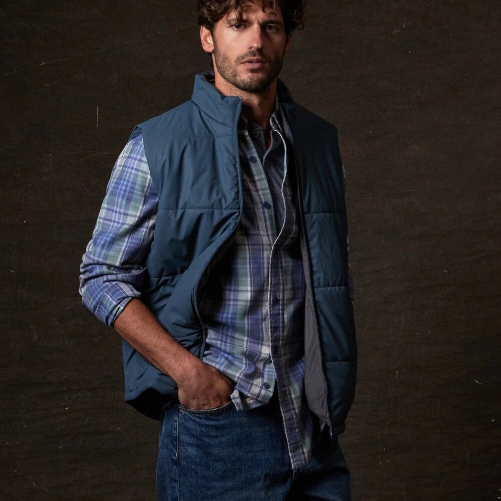Matte Coated Shell Puffer Vest in Slate Blue